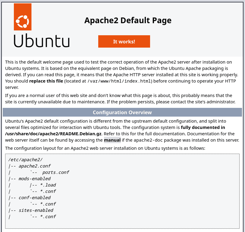 Default Apache2 page for Ubuntu Server